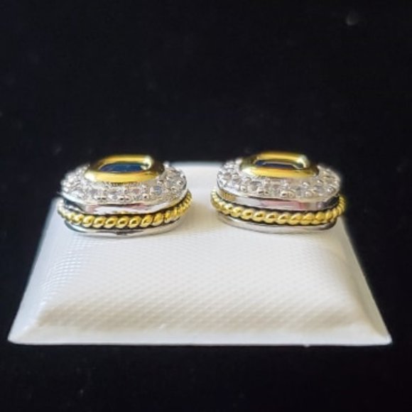 925 SILVER BLUE CZ SQUARED STUDS EARRINGS - Picture 3 of 4